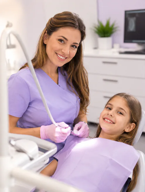 dental hygienist with boy at dental office dental hygienist with boy at dental office